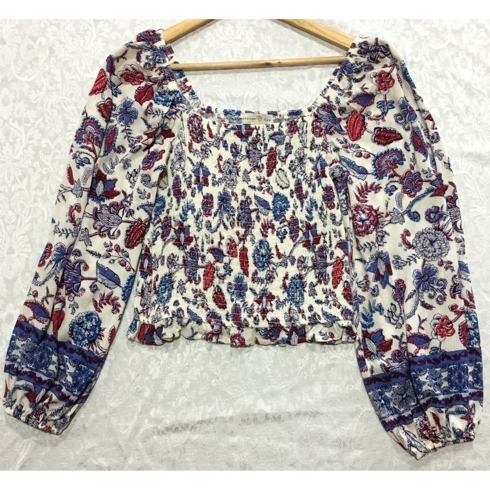 Smocked Peasant Top Womens Size M floral boho milk maid fairy coquette dainty
